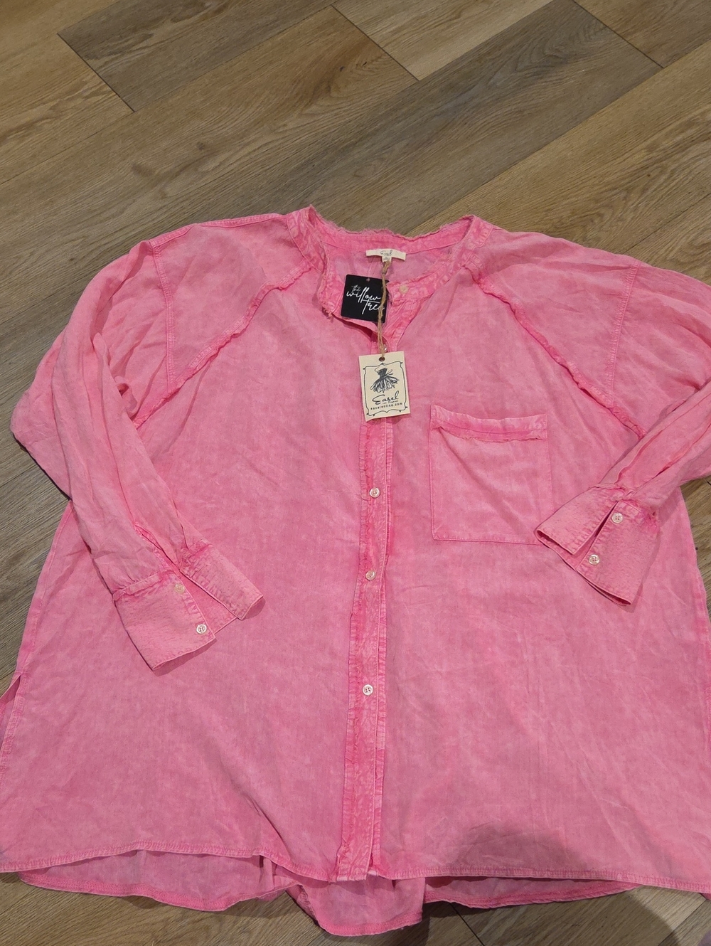easel Pink Washed Button-Front Tunic Shirt